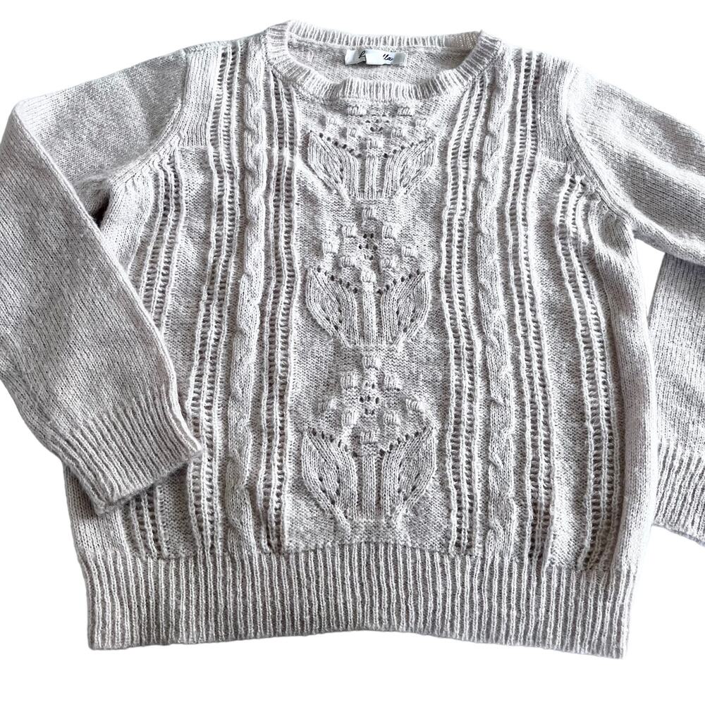 LOUISIELLA girls neutral ecru wool openfront cable knit sweater size 8